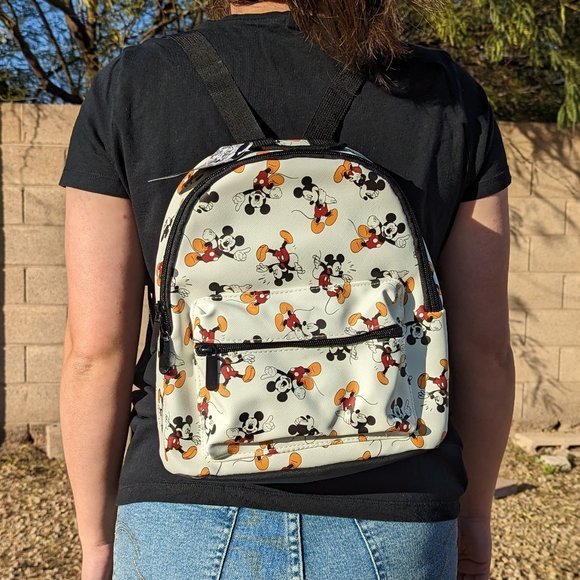Disney Mickey Mouse Mini Faux Leather White Backpack 11" Bag - Picture 1 of 9